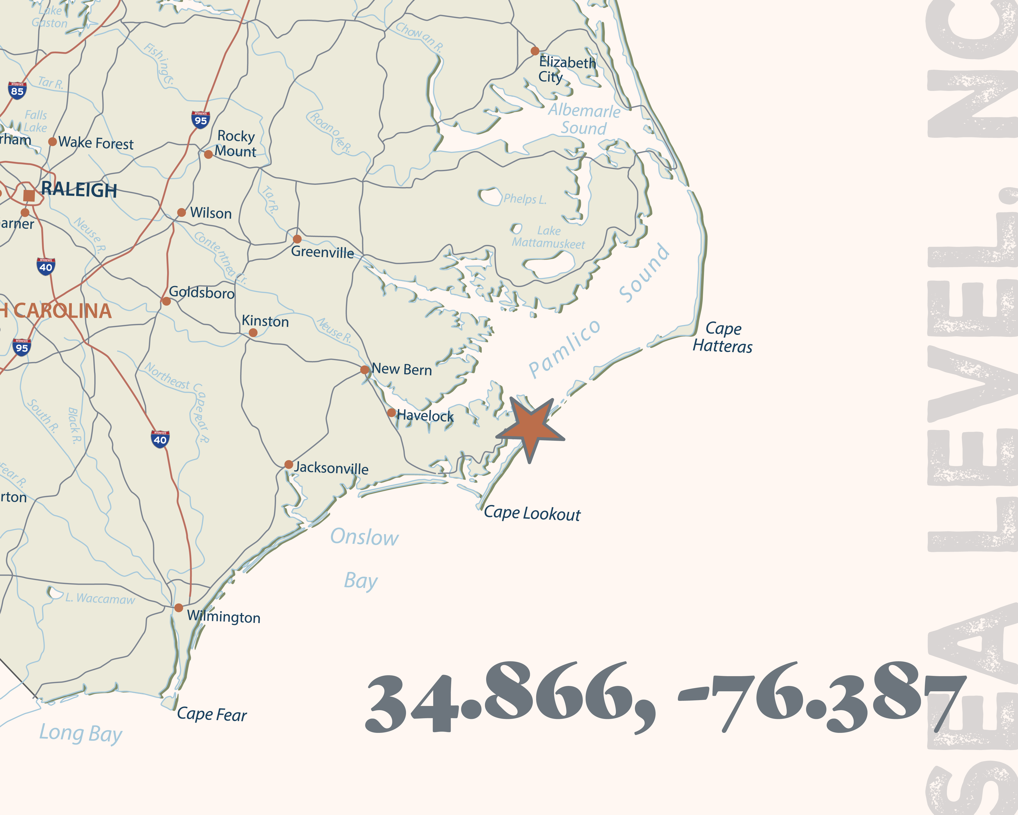 Map of NC with Sea Level highlighted
